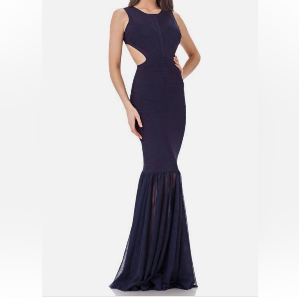 JS Collections Navy Bodycon Cutout Gown
Size 0